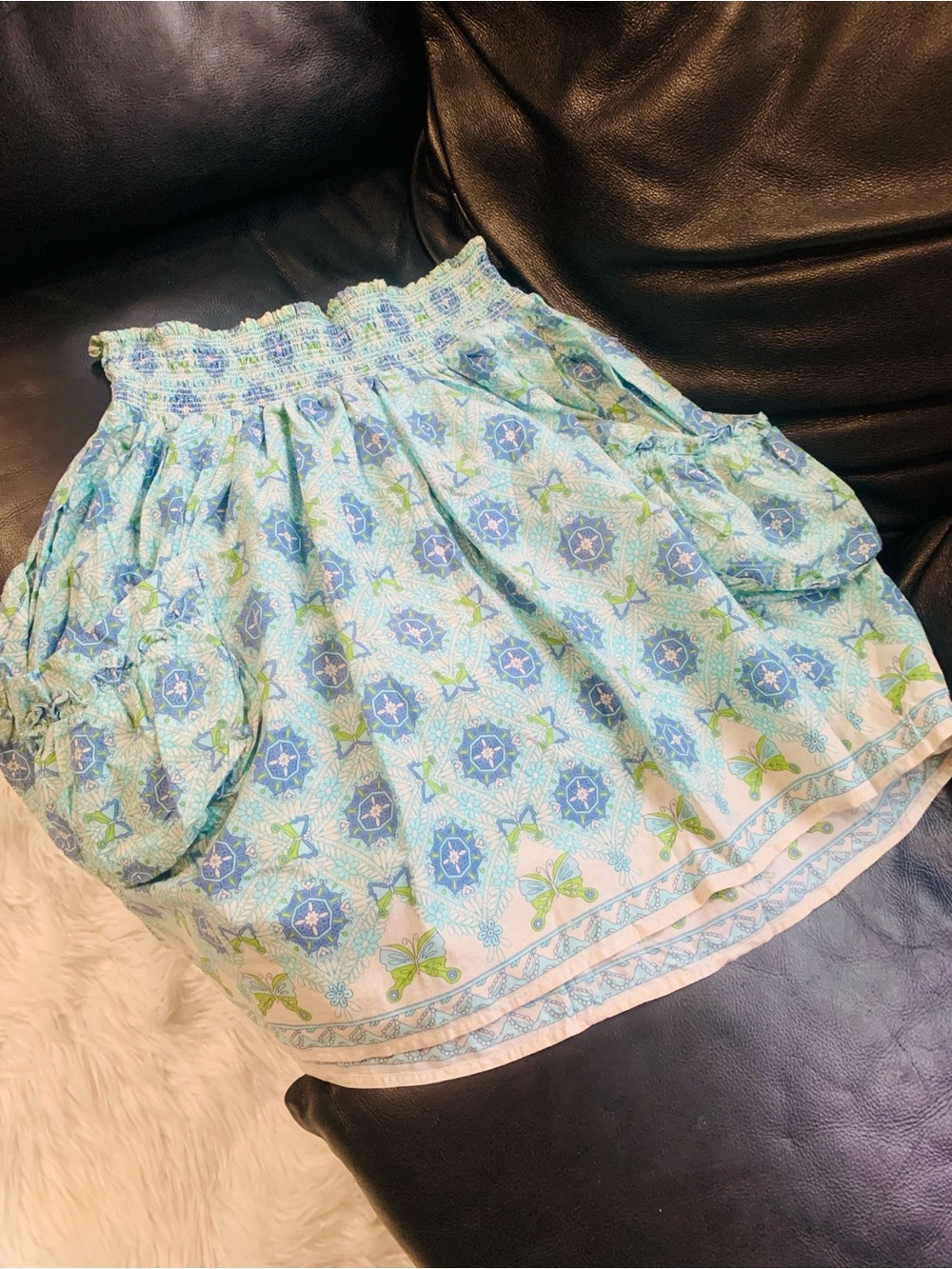 Fire Los Angeles Blue and Green Smocked Waist A-Line Skirt